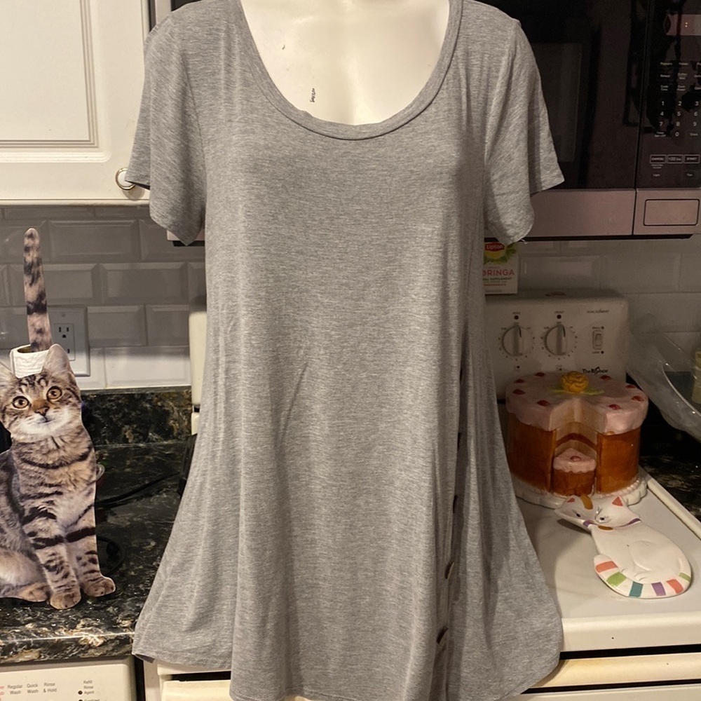 H womens Misia casual solid gray stretch short sleeve plus size top 1X